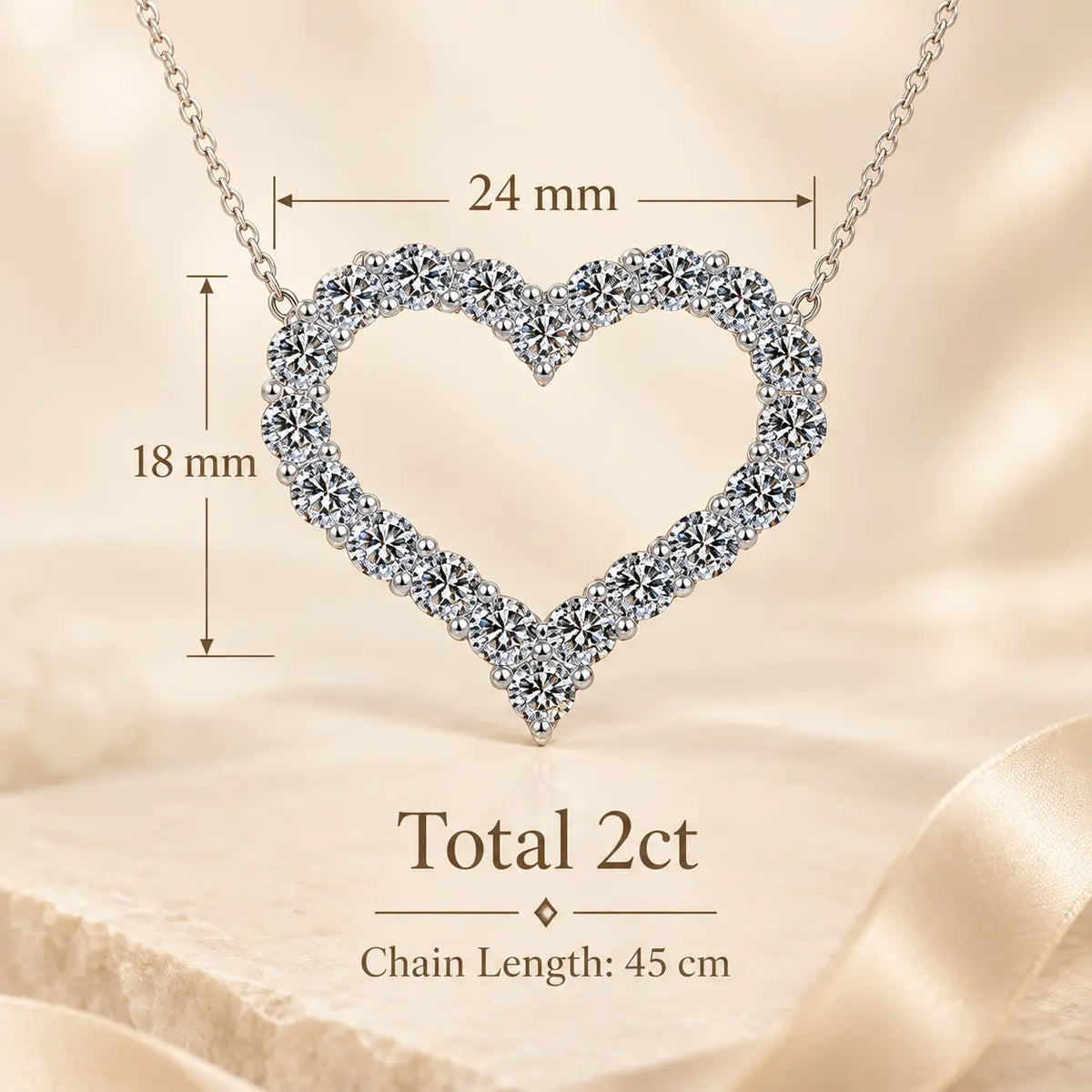 2 carat heart moissanite pendant necklace with 24 by 18 mm pendant dimensions