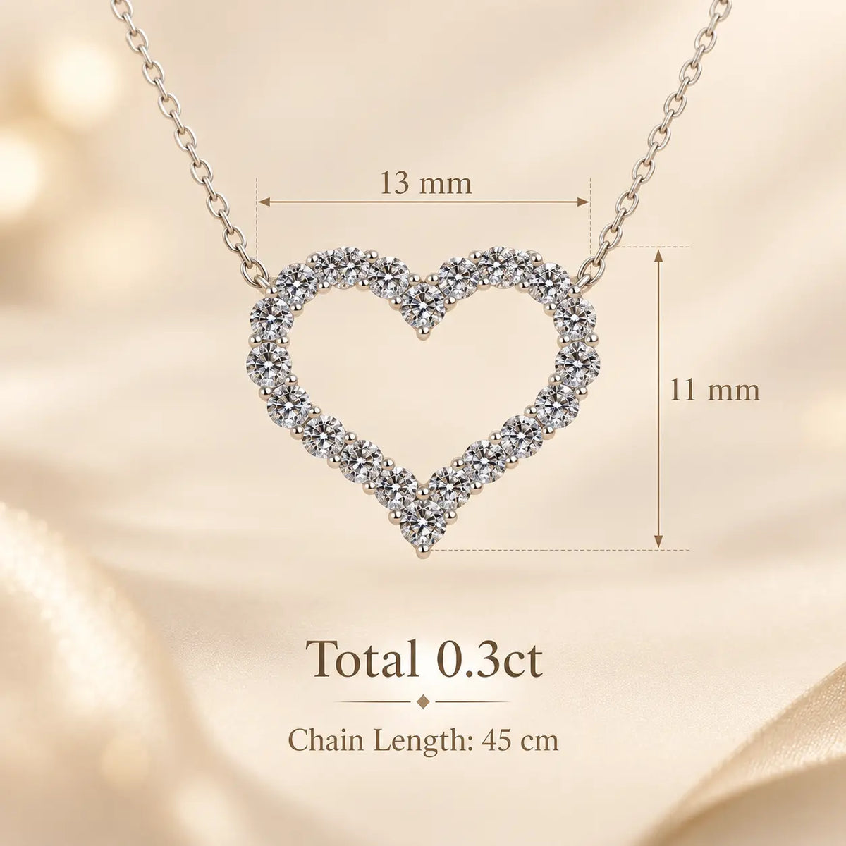 0.3 carat heart moissanite pendant necklace with 13 by 11 mm pendant dimensions