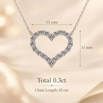 0.3 carat heart moissanite pendant necklace with 13 by 11 mm pendant dimensions