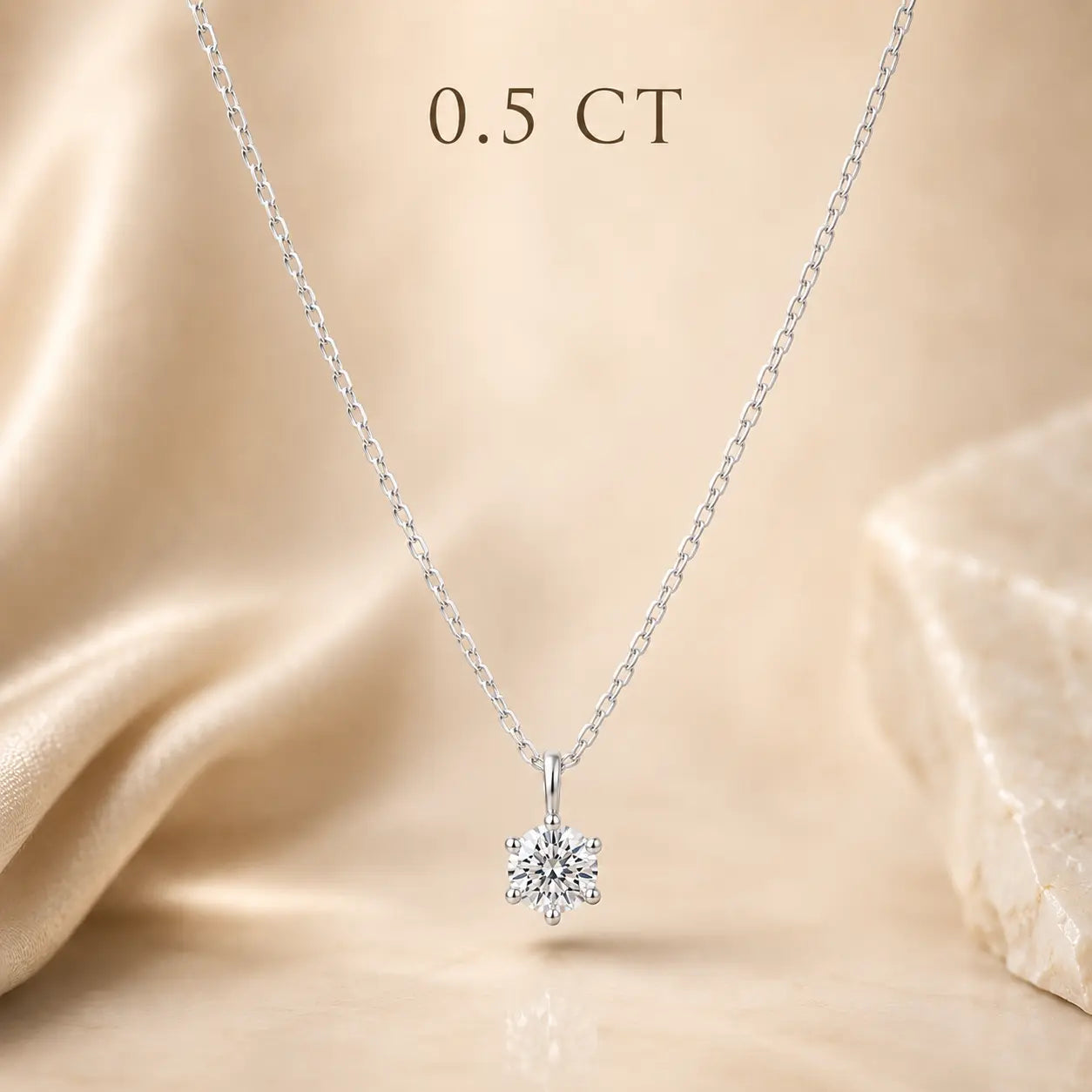 0.5 carat round moissanite solitaire pendant necklace with a delicate chain