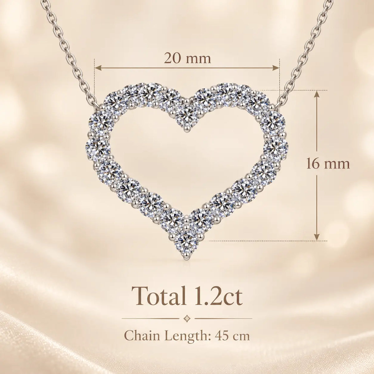 1.2 carat heart moissanite pendant necklace with 20 by 16 mm pendant dimensions