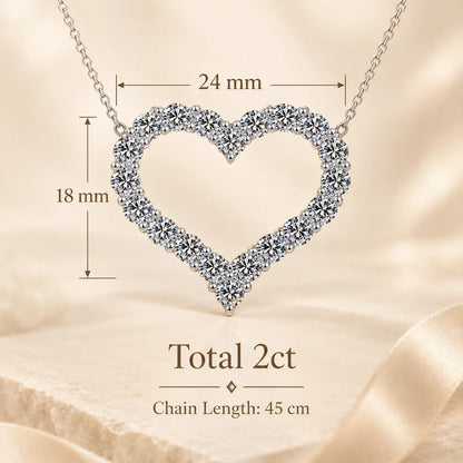 2 carat heart moissanite pendant necklace with 24 by 18 mm pendant dimensions