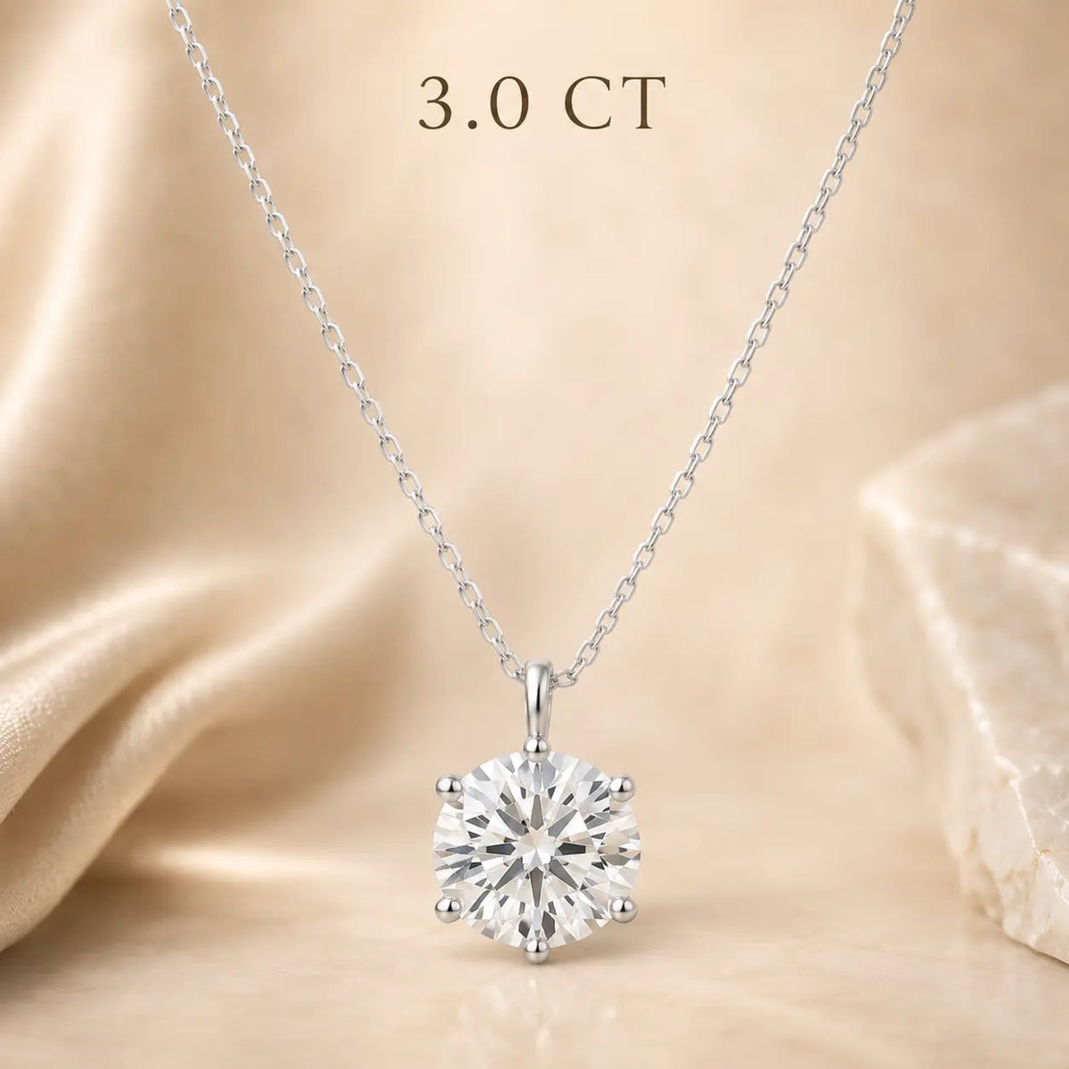 3 carat round moissanite pendant necklace featuring a brilliant solitaire center stone