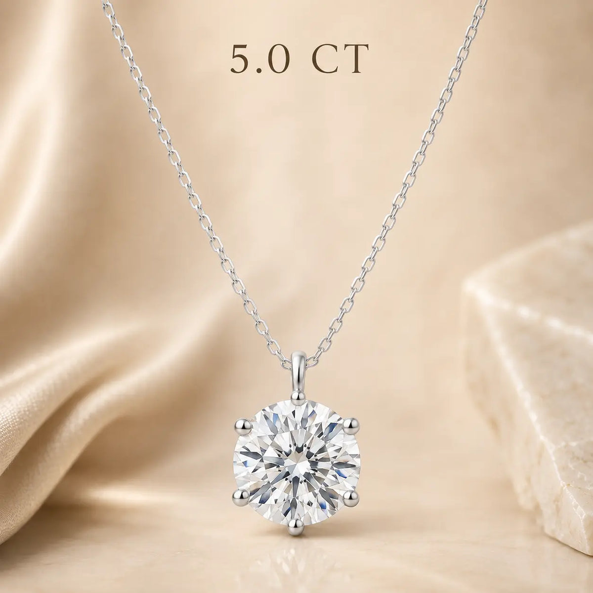 5 carat round moissanite pendant necklace with a brilliant solitaire stone