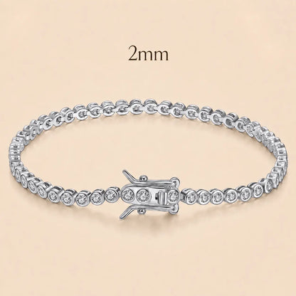 Cirelle™ 2mm round moissanite tennis bracelet for women with a delicate S925 sterling silver setting.