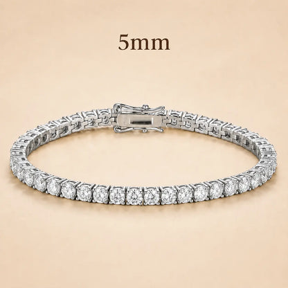 Cirelle™ 5mm round moissanite tennis bracelet for women with bold brilliant stones and an elegant silver setting.