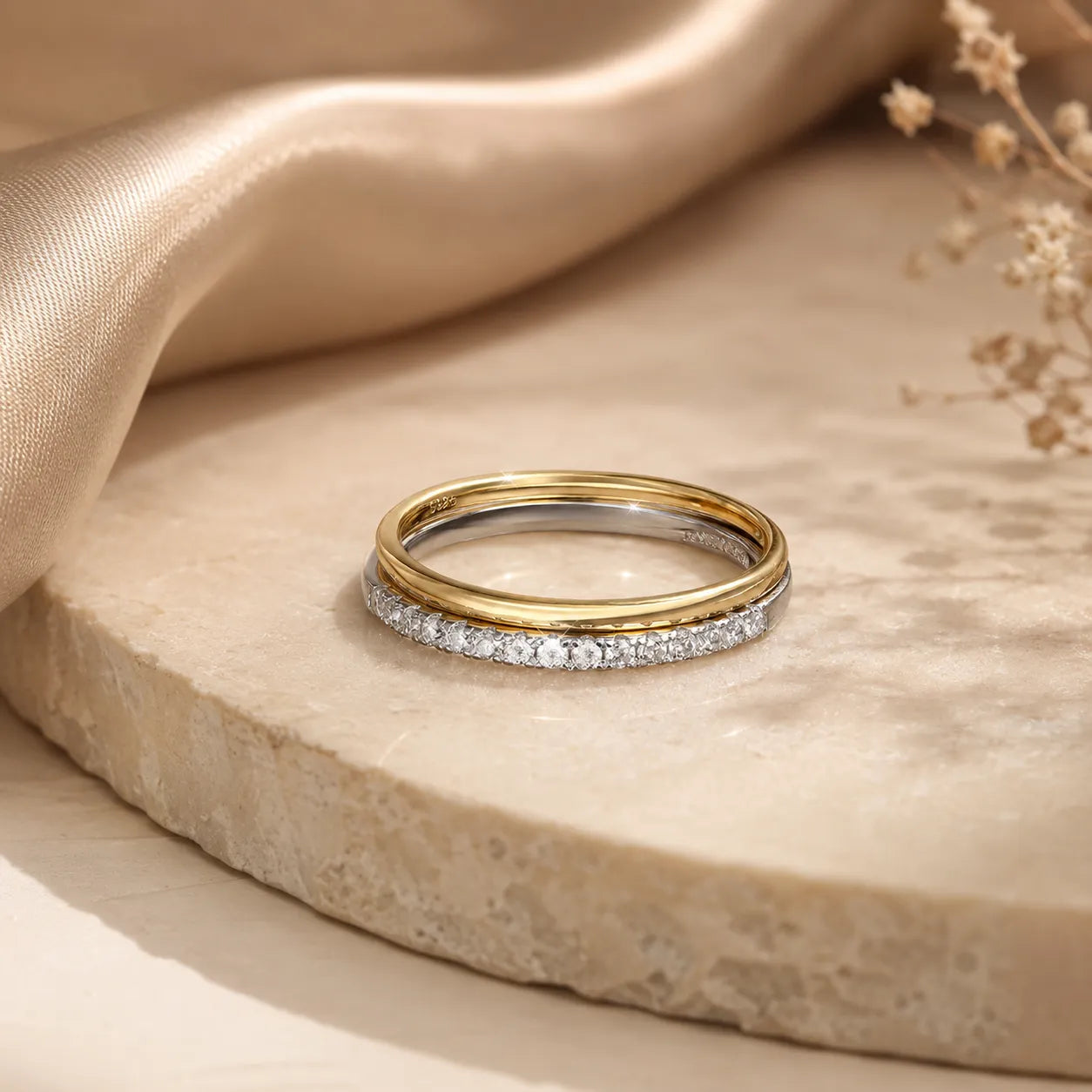 Front view of the Bexley™ Moissanite Stacking Ring for Women with a slim band and delicate moissanite sparkle.