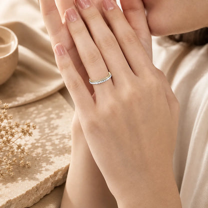 Woman wearing the Bexley™ Moissanite Stacking Ring for Women for an elegant everyday jewelry look.