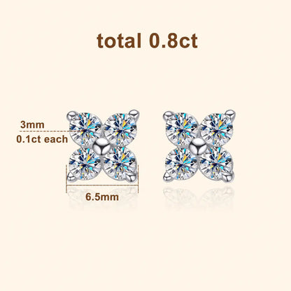 Size guide for Elaris™ Four-Petal Moissanite Stud Earrings with a total 0.8 carat design, four 3 mm stones and a 6.5 mm floral shape.