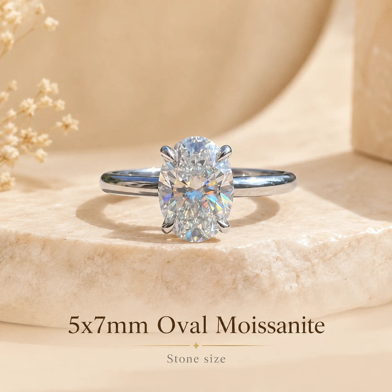 Marlowe™ Oval Moissanite Engagement Ring in 1 carat with a 5 x 7 mm oval moissanite center stone.