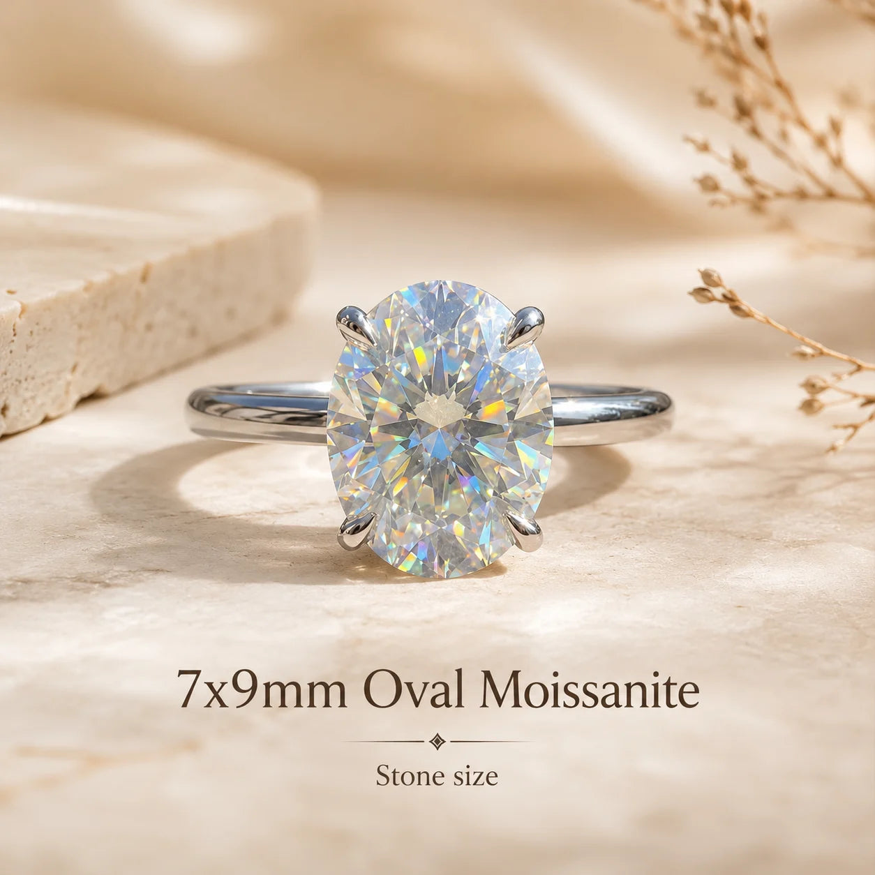 Marlowe™ Oval Moissanite Engagement Ring in 2 carats with a 7 x 9 mm oval moissanite center stone.