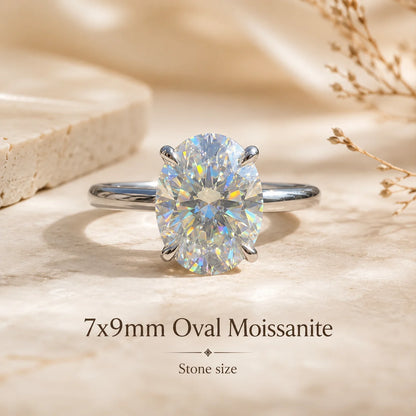 Marlowe™ Oval Moissanite Engagement Ring in 2 carats with a 7 x 9 mm oval moissanite center stone.