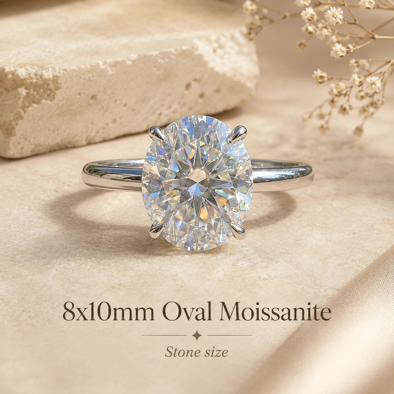 Marlowe™ Oval Moissanite Engagement Ring in 3 carats with an 8 x 10 mm oval moissanite center stone.