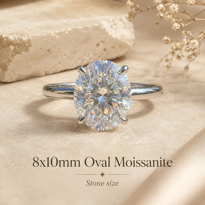 Marlowe™ Oval Moissanite Engagement Ring in 3 carats with an 8 x 10 mm oval moissanite center stone.