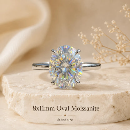 Marlowe™ Oval Moissanite Engagement Ring in 4 carats with an 8 x 11 mm oval moissanite center stone.