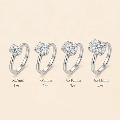 Marlowe™ Oval Moissanite Engagement Ring shown in 1, 2, 3 and 4 carat size options for comparison.