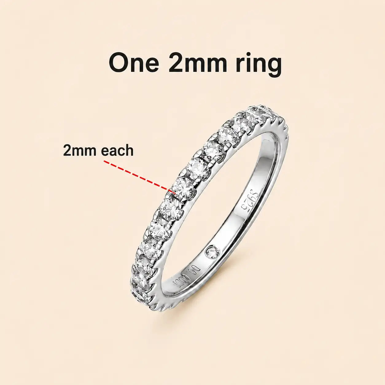 Sutton™ slim moissanite wedding band featuring a row of 2 mm round stones in a polished silver setting.