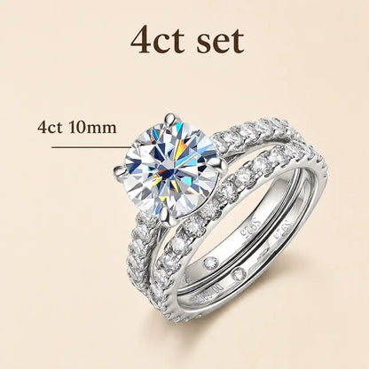 Sutton™ 4 carat Round Moissanite Bridal Set featuring a 10 mm center stone with a matching pavé wedding band.