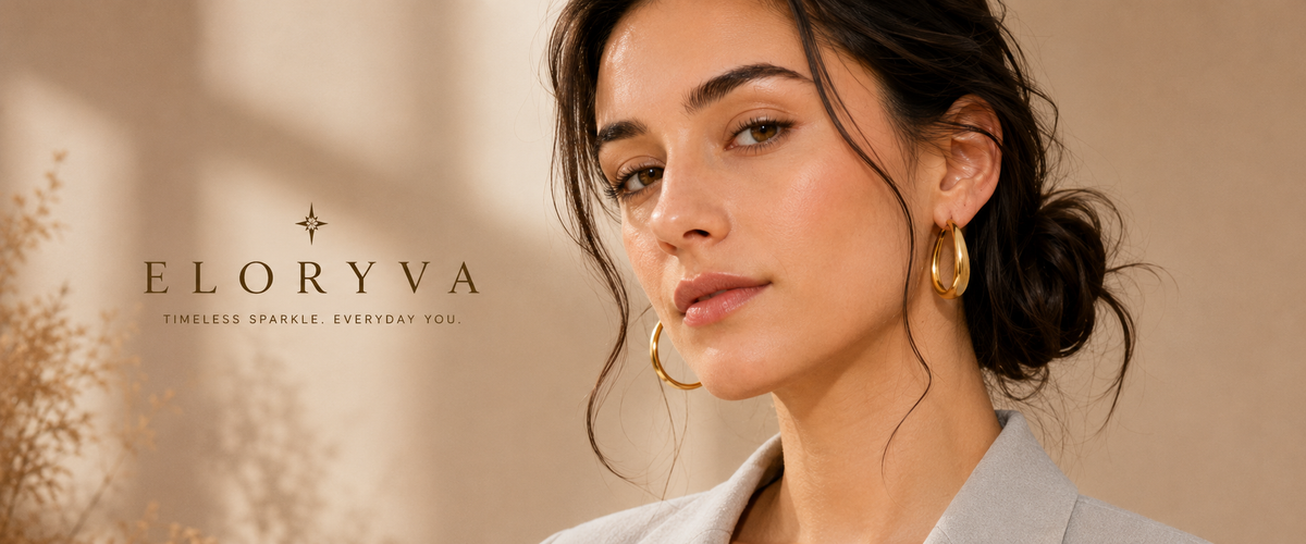Eloryva Sutton Round Moissanite Bridal Set for Women desktop banner with elegant model and luxury jewelry branding