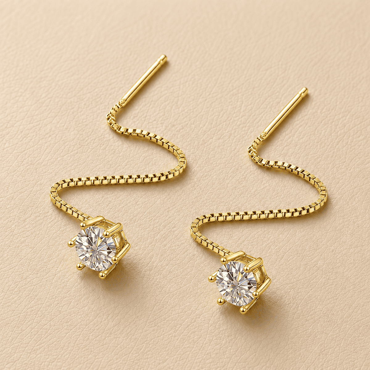 gold moissanite threader earrings