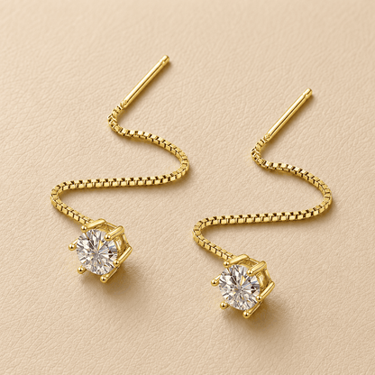 gold moissanite threader earrings