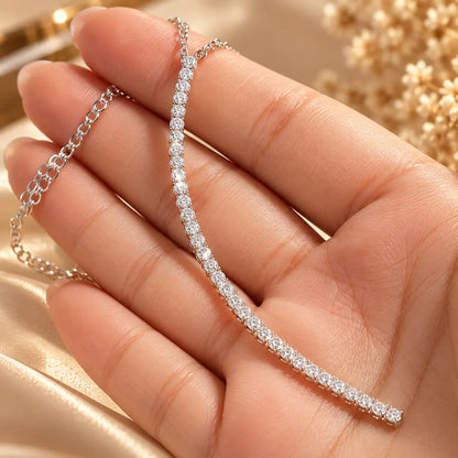 Moissanite drop necklace with lobster clasp and adjustable extension chain detail