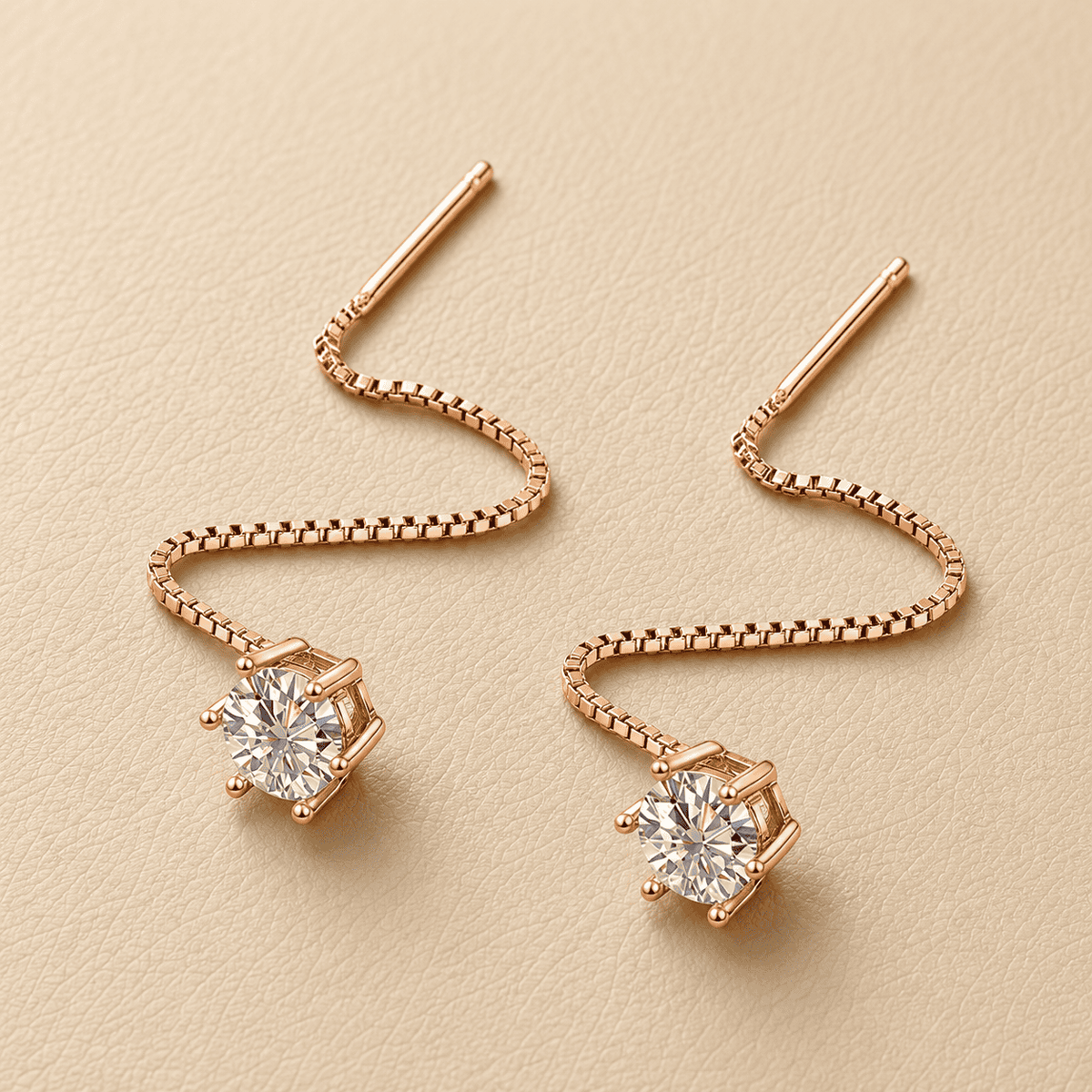 rose gold moissanite threader earrings