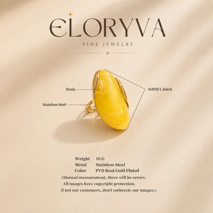 Solenne™ Color Resin Statement Ring for Women product details featuring resin, stainless steel and gold-tone finish.