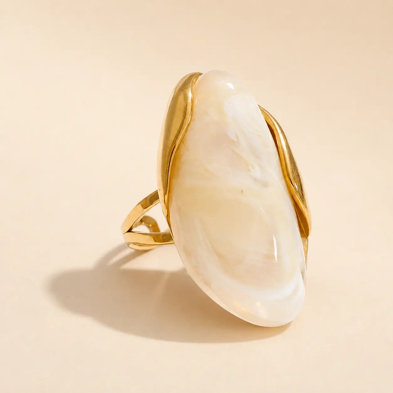 Ivory Solenne™ Color Resin Statement Ring for Women with a soft neutral finish and polished gold-tone setting.