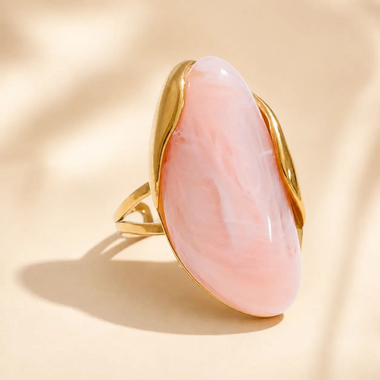 Light pink Solenne™ Color Resin Statement Ring for Women featuring a soft feminine shade and polished gold-tone setting.