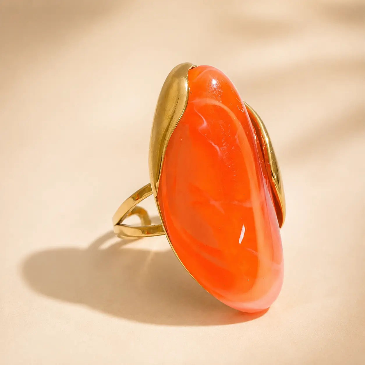 Orange Solenne™ Color Resin Statement Ring for Women with a glossy finish and modern sculptural silhouette.