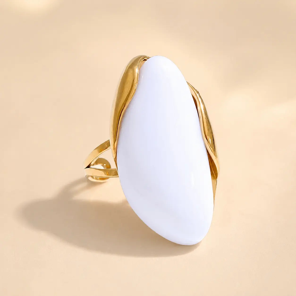 White Solenne™ Color Resin Statement Ring for Women with a clean glossy finish and elegant gold-tone setting.